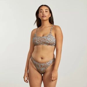 Everlane Sz M Renew Floral Cottage Blue Orange Bikini Swimsuit Set